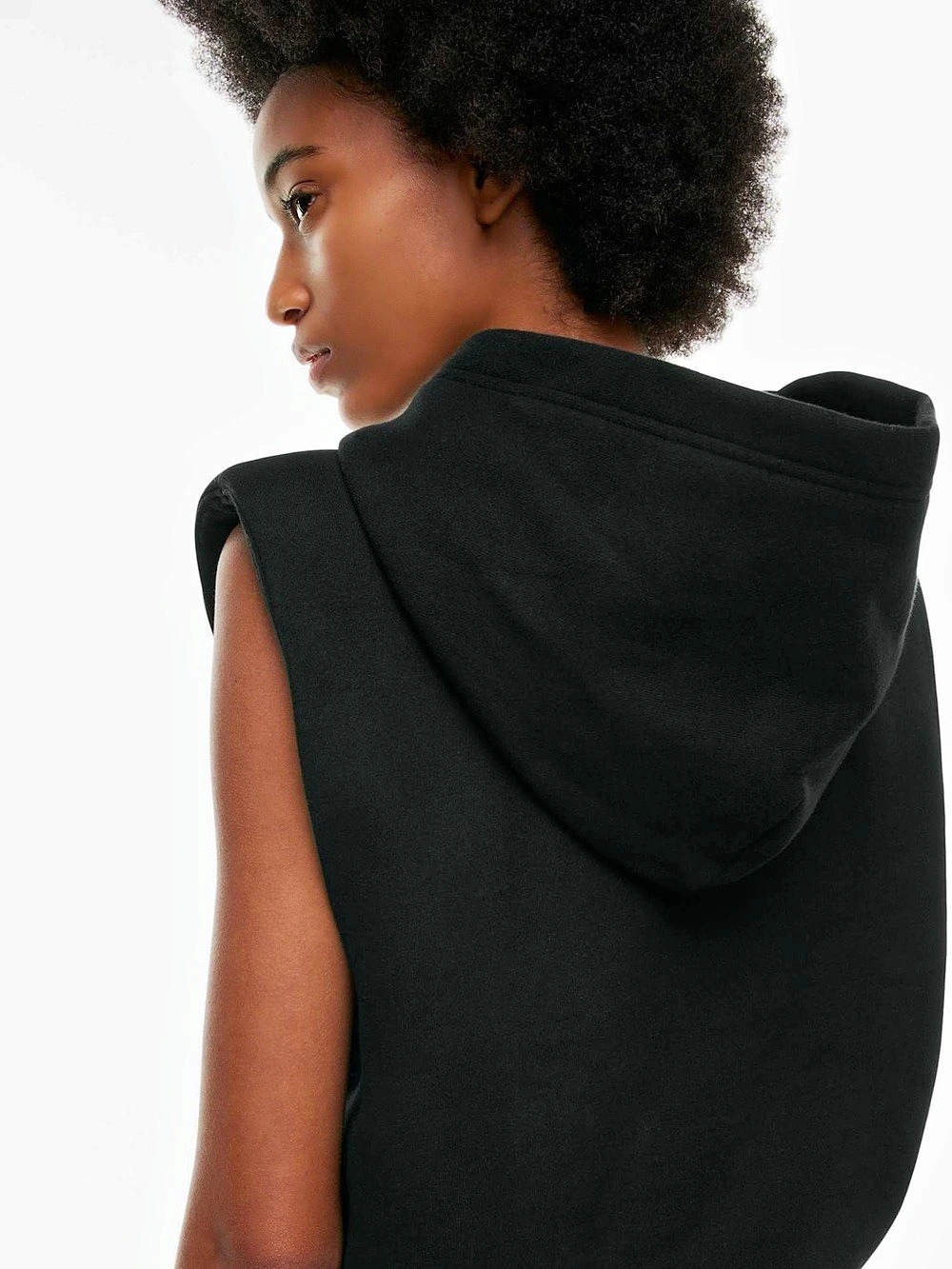 ARITZIA Cozy SweatFleece Boyfriend Vest Shoulder Pad Hoodie Sleeveless Black S